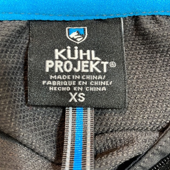 KUHL Projekt XS Dark Gray Black Pop Over 1/4 zip pockets have zipper hood visor - Picture 12 of 16